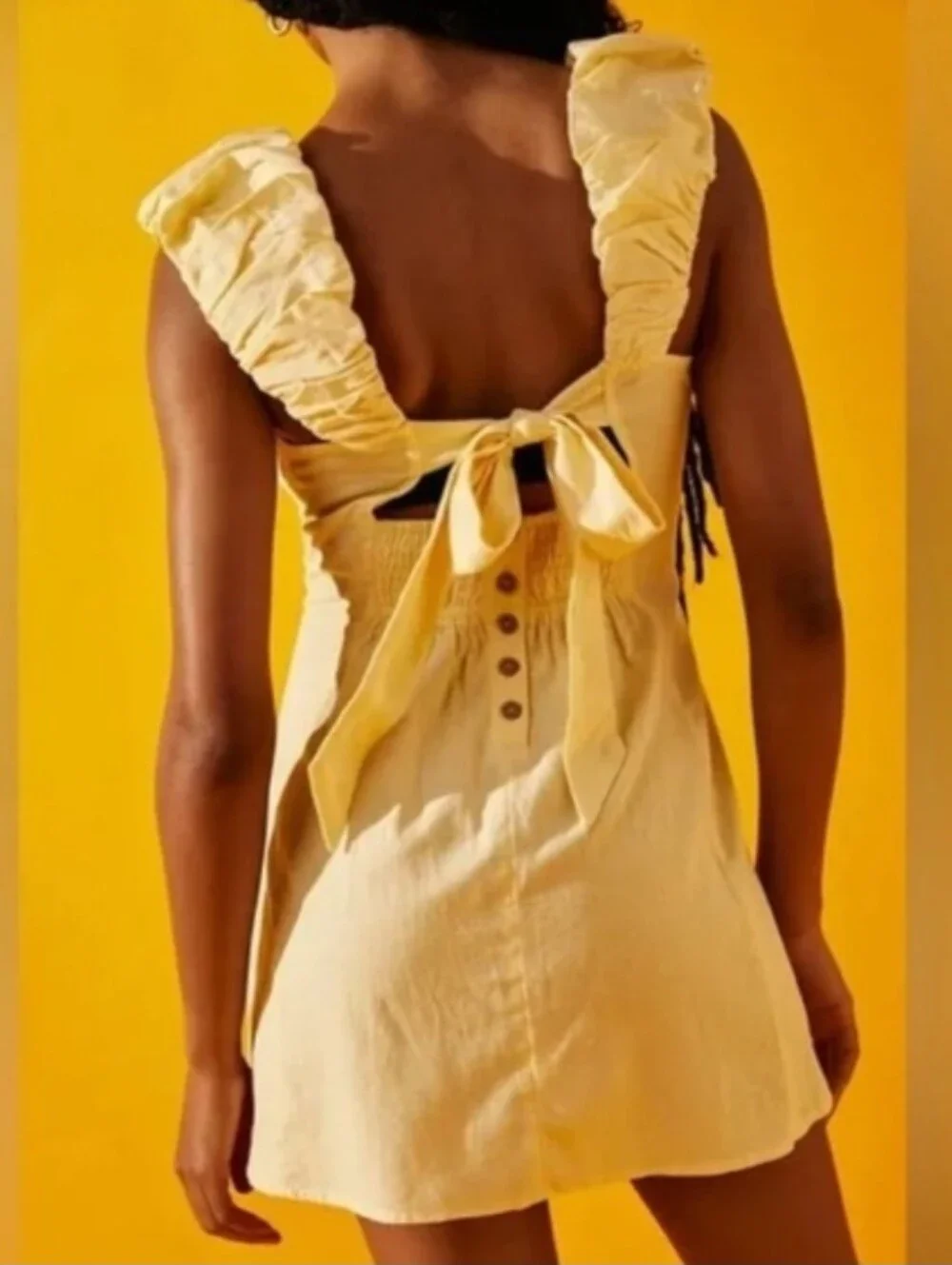Free‎ People Bom Bom Island Buttered Up Linen Mini Dress Size Large New